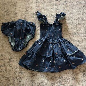Hill House Toddler Girl Navy Blue Floral Smocked Dress with Bloomers
